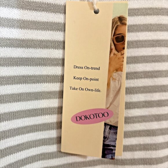 Dokotoo Sweater White Gray Stripe Orange Trim Preppy Classic Long Sleeve 2XL NWT - Picture 4 of 11